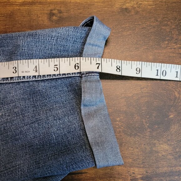 Love Indigo Shorts Size 4 Cuffed Embroidered Pockets Medium Dark Wash Stretch - Picture 8 of 10